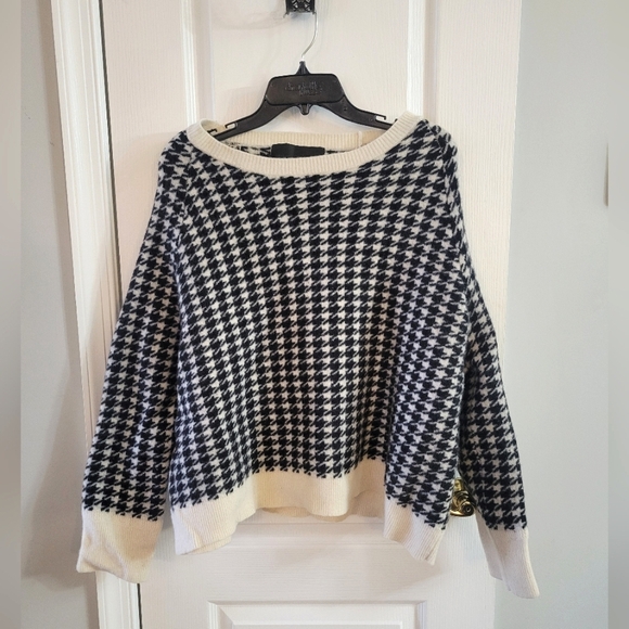 Haider Ackermann Leather Appliqué Houndstooth Wool Contrast Sweater Size Small - Picture 1 of 12